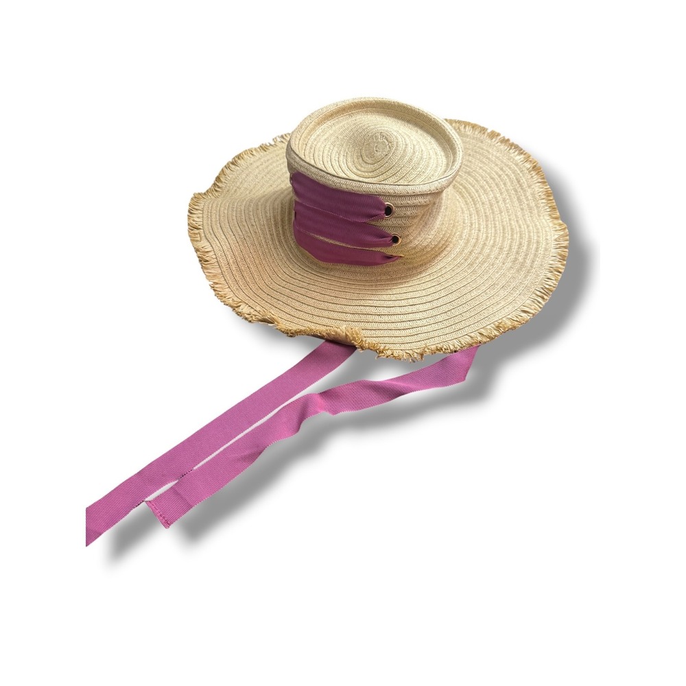 Laundry by Design floppy Straw Sun Hat Ribbon Frayed Wide Brim resort garden